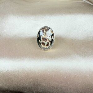 Silver Ring Oval Brown Turritella Agate Natural Fossil Gemstone Jewelry Size 8